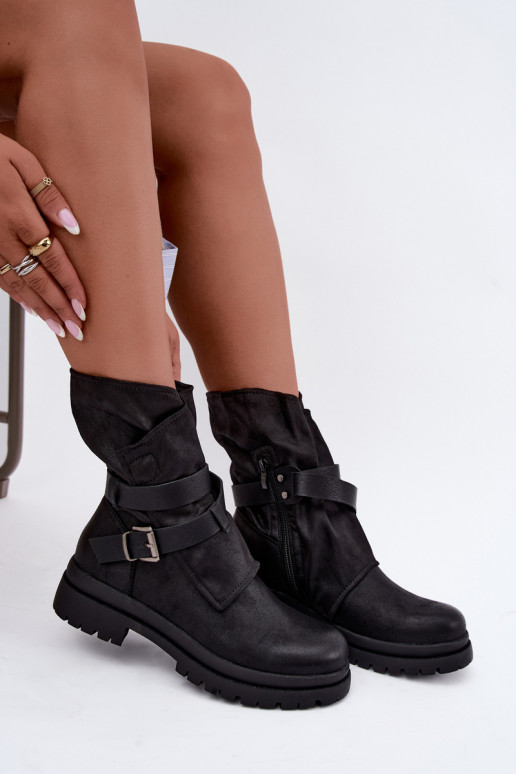 Dianelle Damen Stiefeletten mit Riemen und Schnallen in Schwarz