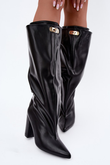 Luminelle warme lange Stiefel mit doppeltem Schaft und Absätzen in Schwarz