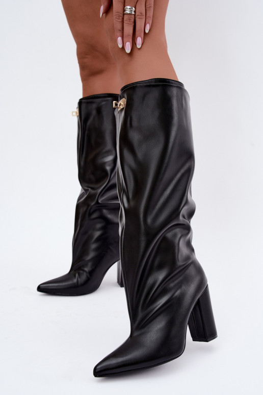 Luminelle warme lange Stiefel mit doppeltem Schaft und Absätzen in Schwarz
