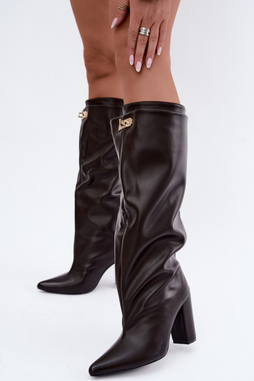 Luminelle warme lange Stiefel mit doppeltem Schaft und Absätzen in Schokoladenfarbe 2