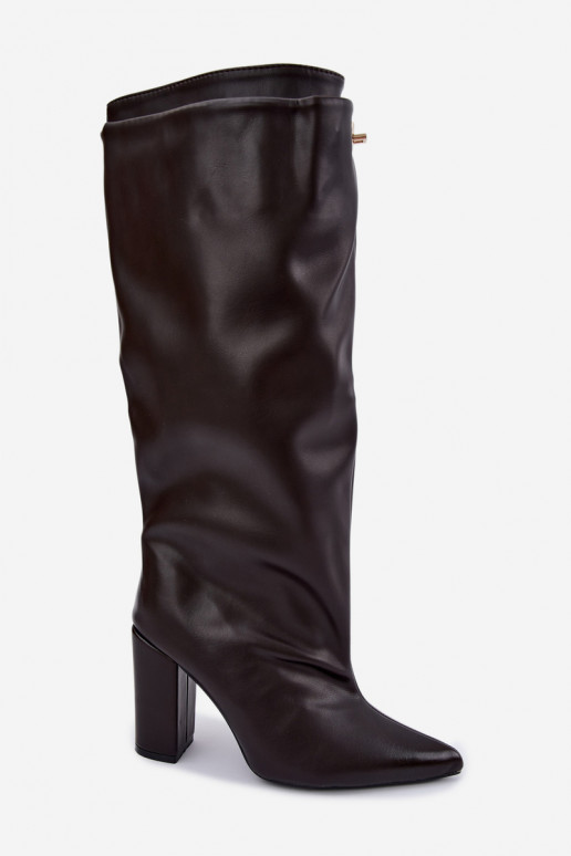 Luminelle warme lange Stiefel mit doppeltem Schaft und Absätzen in Schokoladenfarbe