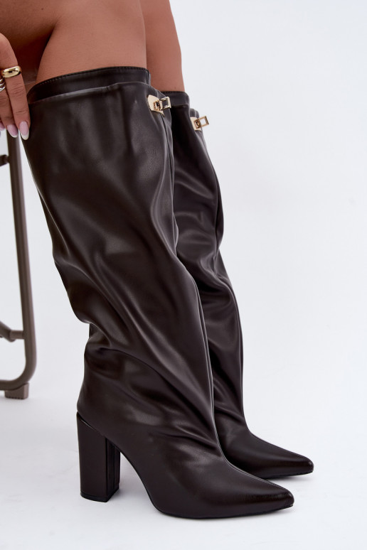 Luminelle warme lange Stiefel mit doppeltem Schaft und Absätzen in Schokoladenfarbe
