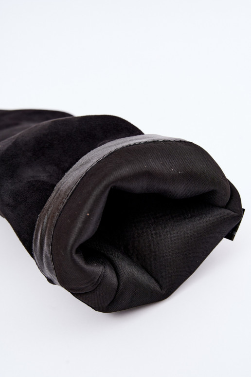 Warmes kniehohes Stiefel mit doppeltem Schaft und Absätzen, schwarz, aus Kunstveloursleder Luminelle