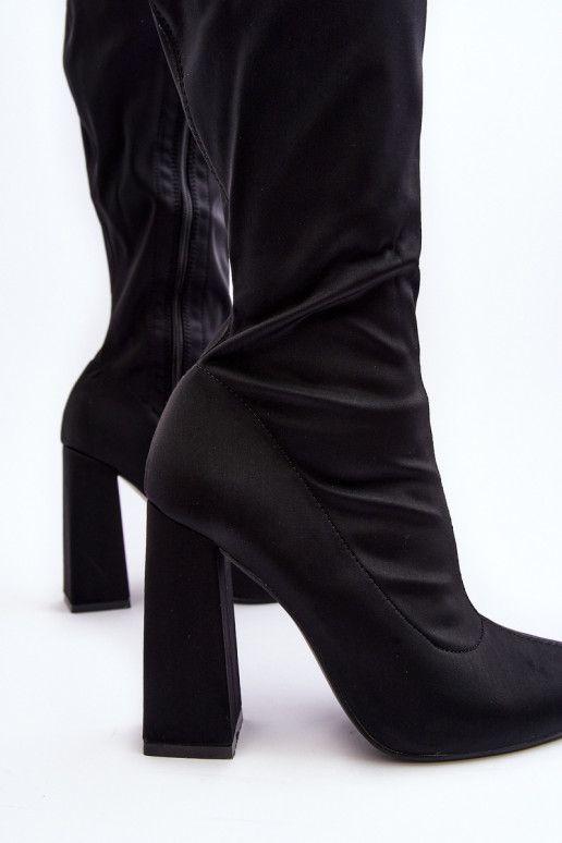 Schwarze Damenstiefel über dem Knie mit Absatz Fatuma