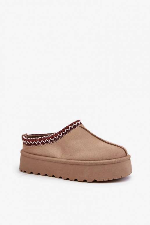 Sandfarbene Damen niedrige Schneestiefel mit gestickten Ringen auf Plattform Įjungtarirya