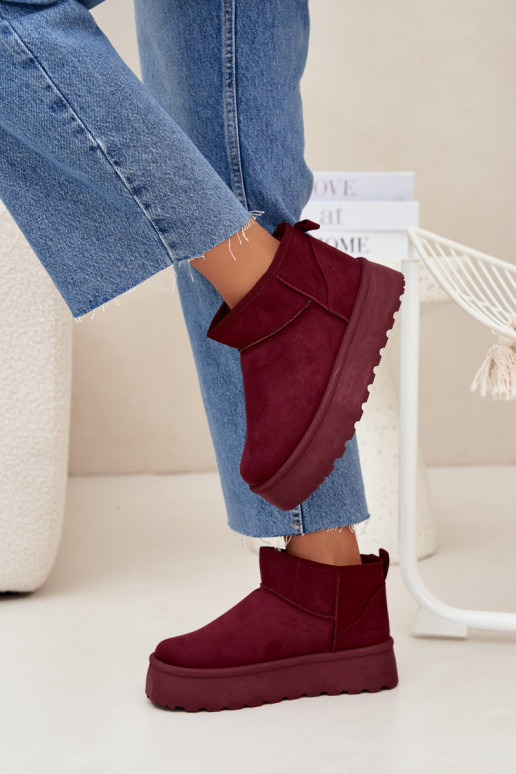 Bordeauxfarbene Kunstveloursleder Schneestiefel auf Plattform Corcoran