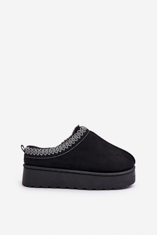 Schwarze Damen-Schneestiefel auf einer Plattform mit Isolierung und Fell innen Remenia