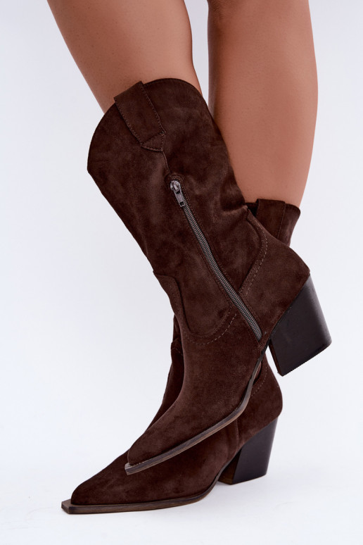 Warmen Cowboy-Stil Stiefeletten mit Absatz in Schokoladenfarbe Serenza