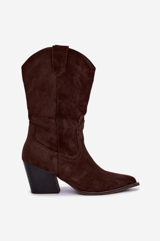 Warmen Cowboy-Stil Stiefeletten mit Absatz in Schokoladenfarbe Serenza