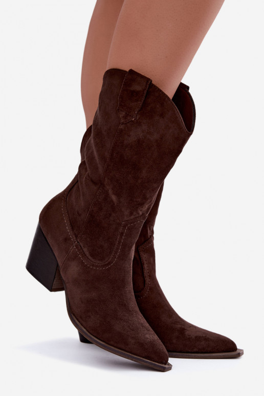 Warmen Cowboy-Stil Stiefeletten mit Absatz in Schokoladenfarbe Serenza