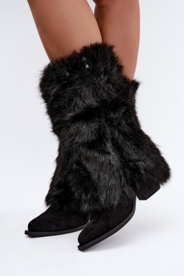 Warmen kniehohe Stiefel mit Fell und Schnürung in schwarzer Farbe Saphielle 2