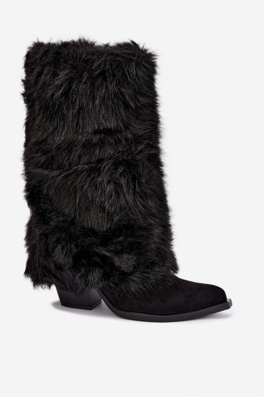 Warmen kniehohe Stiefel mit Fell und Schnürung in schwarzer Farbe Saphielle