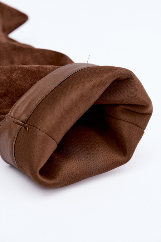 Warmen kniehohe Stiefel mit doppeltem Schaft und Absatz in brauner Farbe aus Veloursleder Luminelle