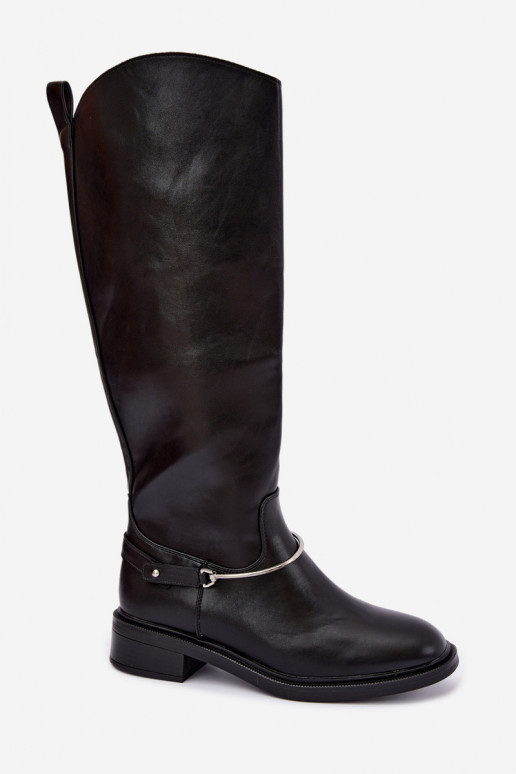 Hohe Stiefel mit breiten Absätzen und dekorativen Schleifen in schwarzer Farbe INillene