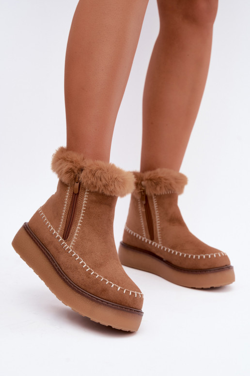 Damen Joceline Schneestiefel mit Nähten und Fell in Braun