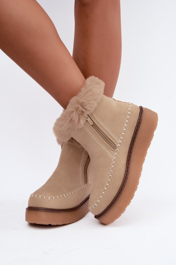 Damen Joceline Schneestiefel mit Nähten und Fell in Sand