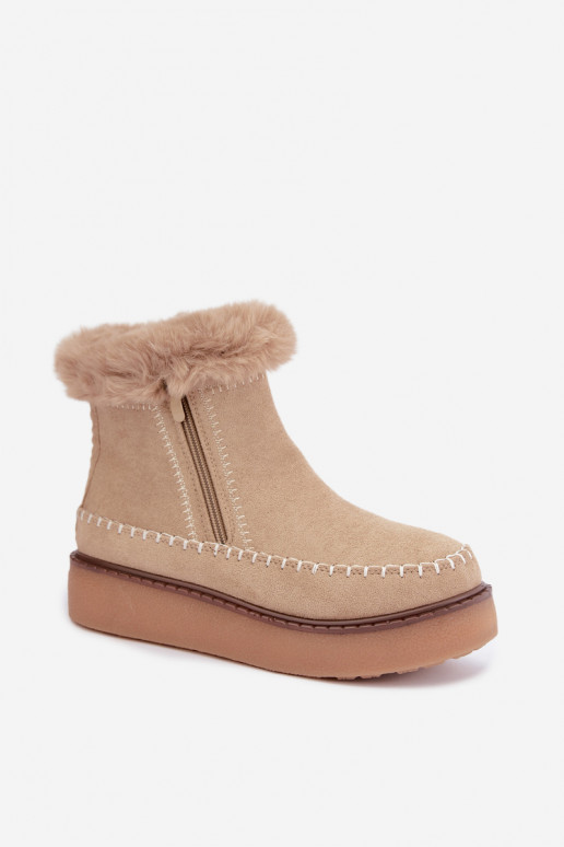 Damen Joceline Schneestiefel mit Nähten und Fell in Sand