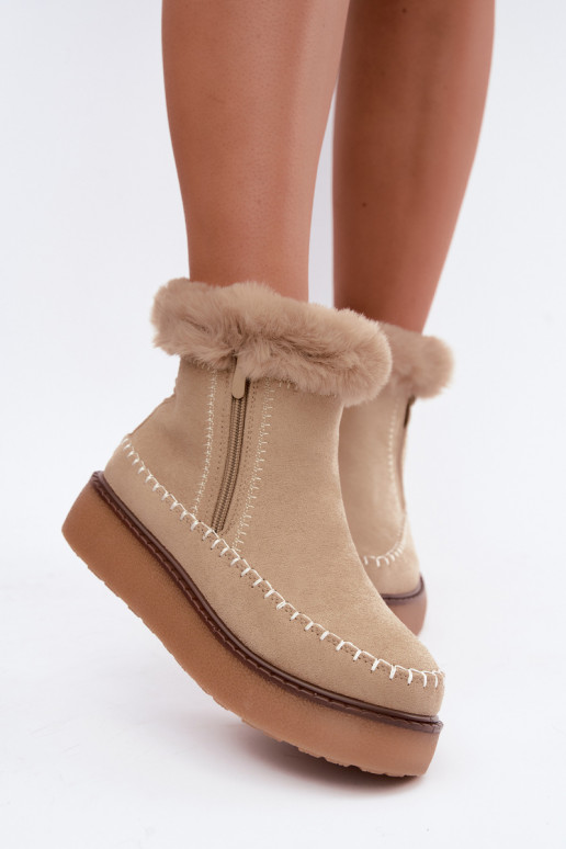 Damen Joceline Schneestiefel mit Nähten und Fell in Sand