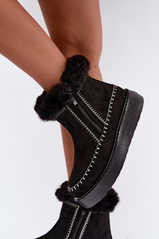 Damen Joceline Schneestiefel mit Nähten und Fell in Schwarz