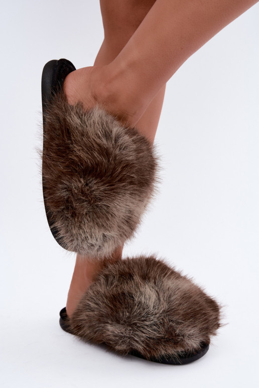 Damen Bellisane Hausschuhe mit Fell in Braun