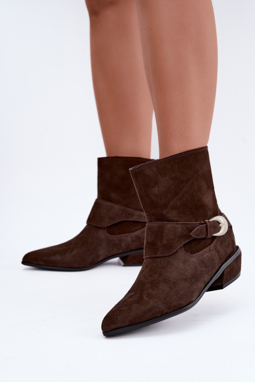 Isolierte Serenelle Stiefeletten im Cowboy-Stil aus Kunstveloursleder in Braun