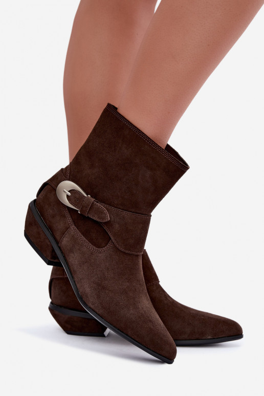 Isolierte Serenelle Stiefeletten im Cowboy-Stil aus Kunstveloursleder in Braun