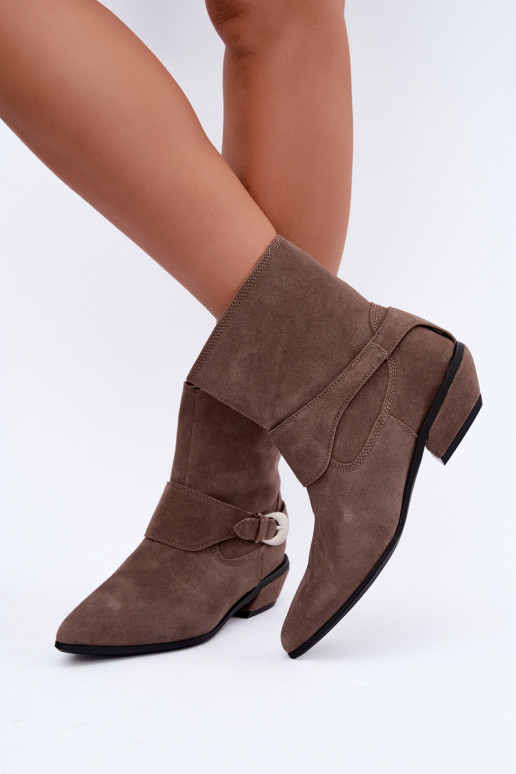 Isolierte Serenelle Stiefeletten im Cowboy-Stil aus Kunstveloursleder in Sand