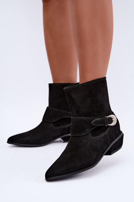 Isolierte Serenelle Stiefeletten im Cowboy-Stil aus Kunstveloursleder in Schwarz