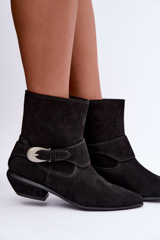 Isolierte Serenelle Stiefeletten im Cowboy-Stil aus Kunstveloursleder in Schwarz