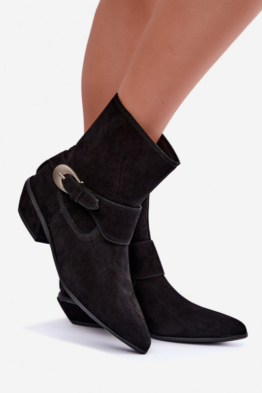 Isolierte Serenelle Stiefeletten im Cowboy-Stil aus Kunstveloursleder in Schwarz