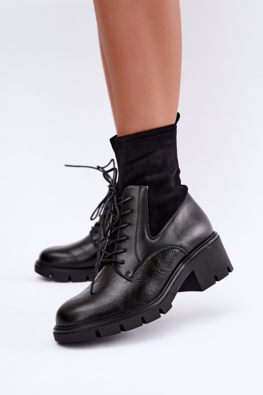 Damen gefütterte Stiefeletten mit Absatz in schwarz Aurelis