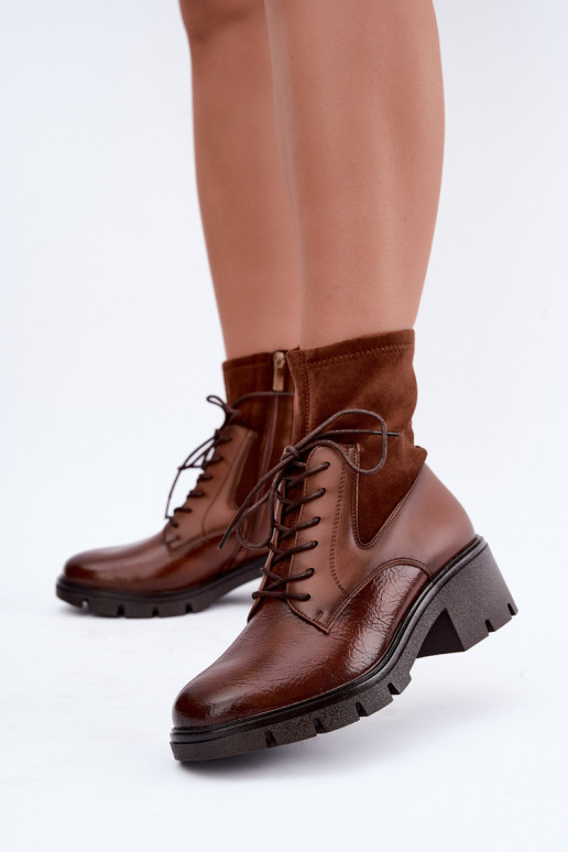 Damen gefütterte Stiefeletten mit Absatz in braun Aurelis