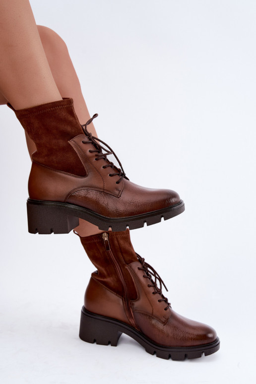 Damen gefütterte Stiefeletten mit Absatz in braun Aurelis
