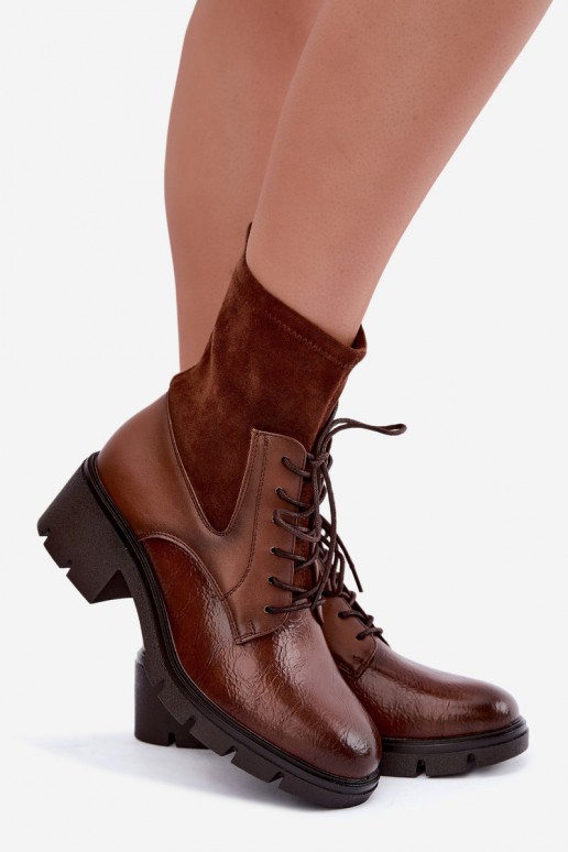Damen gefütterte Stiefeletten mit Absatz in braun Aurelis