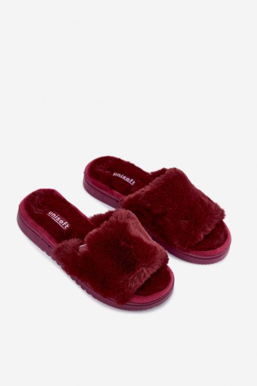 Damen Hausschuhe mit Fell in bordeauxrot Loraline