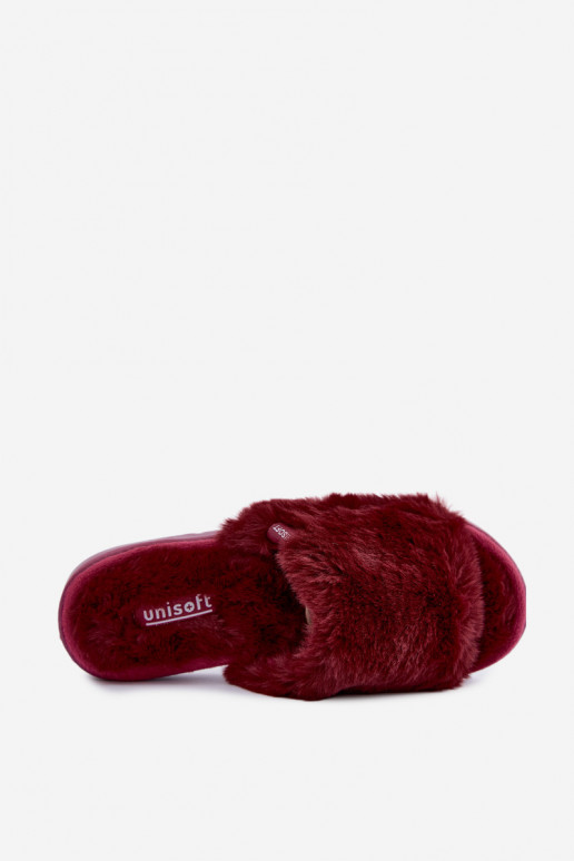 Damen Hausschuhe mit Fell in bordeauxrot Loraline