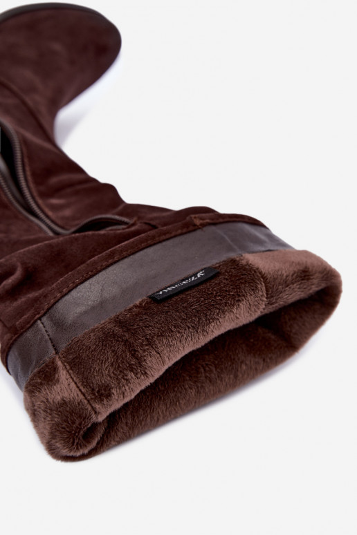 Geknautschte gefütterte Stiefel über dem Knie mit breitem Absatz in schokoladenfarbe Vinceza 58669