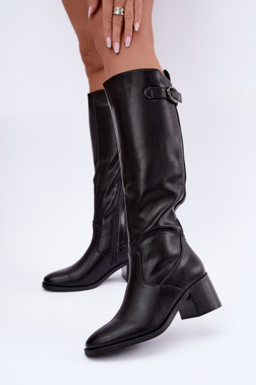 gefütterte lange Stiefel mit Absatz und Schnallen in schwarzer Farbe Lestine 2