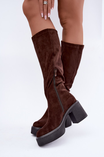 Damen lange Stiefel mit Plattform in Schokoladenfarbe Nesalie 2