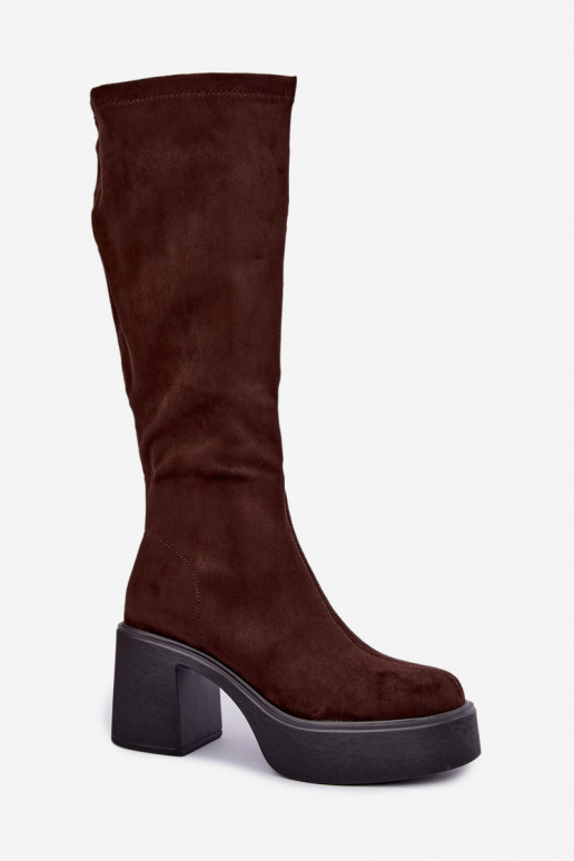 Damen lange Stiefel mit Plattform in Schokoladenfarbe Nesalie