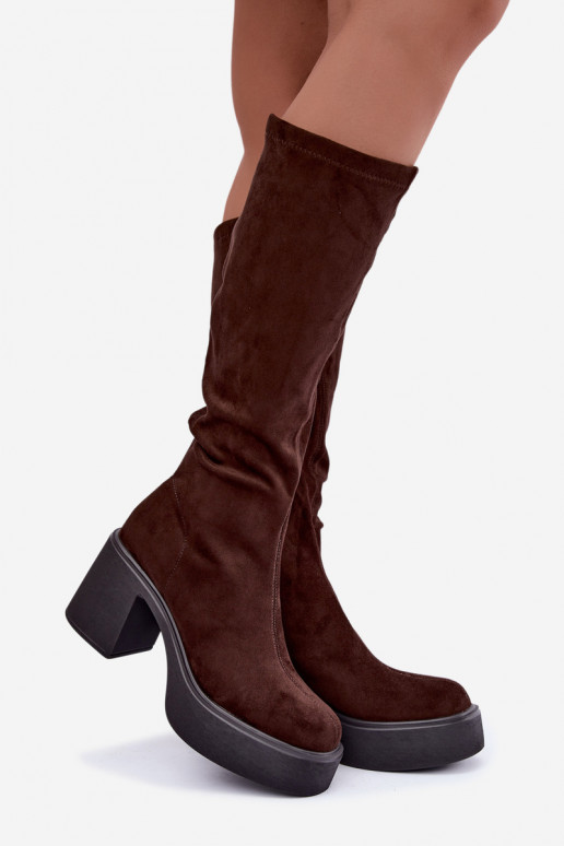 Damen lange Stiefel mit Plattform in Schokoladenfarbe Nesalie