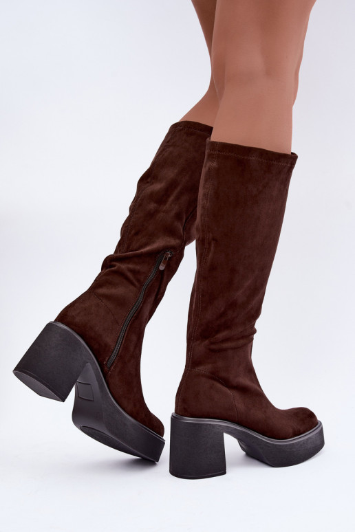 Damen lange Stiefel mit Plattform in Schokoladenfarbe Nesalie
