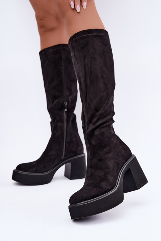 Damen lange Stiefel mit Plattform in schwarzer Farbe Nesalie