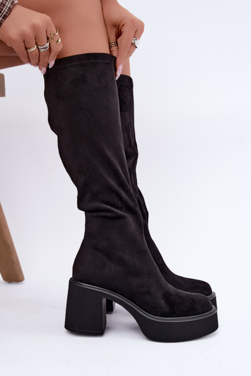 Damen lange Stiefel mit Plattform in schwarzer Farbe Nesalie