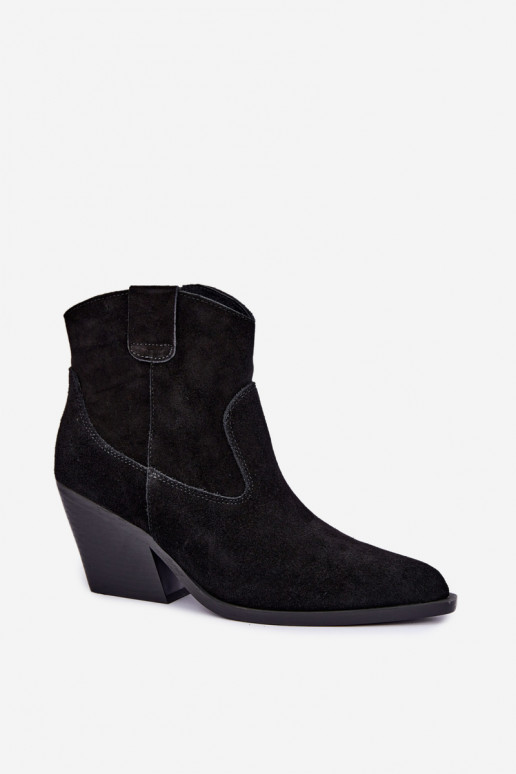gefütterte Wildleder-Cowboy-Stiefel mit Absatz in schwarzer Farbe Tirabelle
