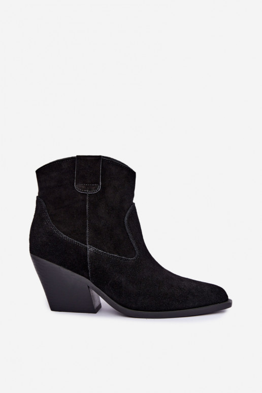 gefütterte Wildleder-Cowboy-Stiefel mit Absatz in schwarzer Farbe Tirabelle