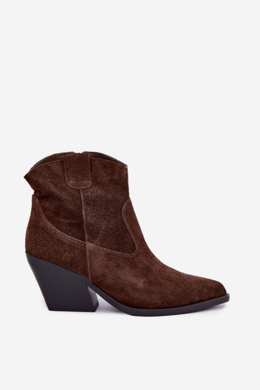 gefütterte Wildleder-Cowboy-Stiefel mit Absatz in brauner Farbe Tirabelle