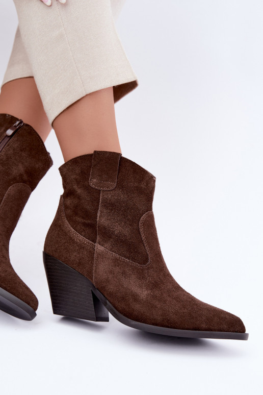 gefütterte Wildleder-Cowboy-Stiefel mit Absatz in brauner Farbe Tirabelle