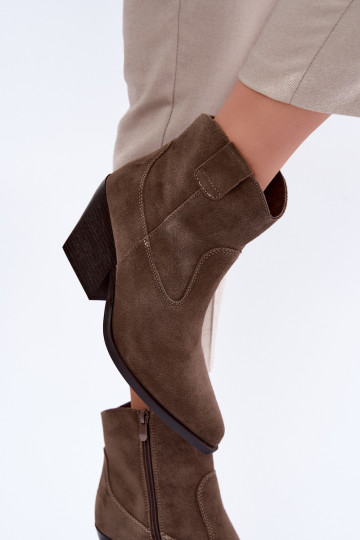 Khaki Wildleder Cowboy-Stiefeletten mit Absatz Tirabelle