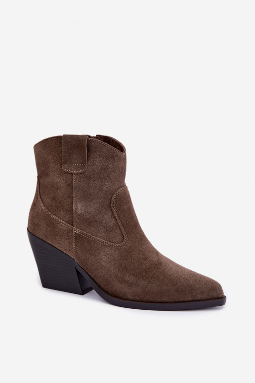 Khaki Wildleder Cowboy-Stiefeletten mit Absatz Tirabelle